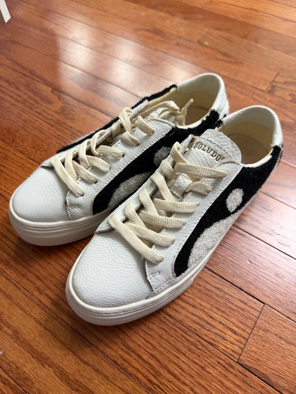 Soludos White Sneakers with Black & Cream Detailing